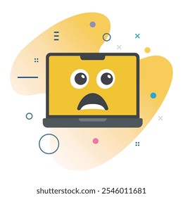 Shocked Confused Facial Expression on Laptop Screen - Technology Illustration Design for Digital Media |  icon design Shocked Confused Emoji Laptop