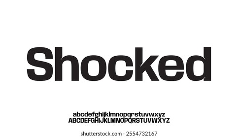 Shocked, Creative simple modern urban alphabet font. Digital abstract futuristic, logo, music, sport, minimal technology typography. Simple numeric vector illustration

