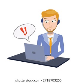Agente de Servicio al cliente impactado mirando la Ilustración vectorial del ordenador portátil