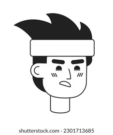 Shocked disgusted headband man monochrome flat linear character head. Disappointed sportsman. Editable outline hand drawn human face icon. 2D cartoon spot vector avatar illustration for animation