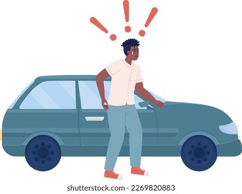 Shocked driver standing near automobile semi flat color vector character. Editable figure. Full body person on white. Simple cartoon style spot illustration for web graphic design and animation