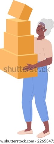 Shocked elderly lady carrying moving boxes semi flat color vector character. Editable figure. Full body person on white. Simple cartoon style spot illustration for web graphic design and animation