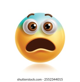 Chocado emoji 3d clipart personagem. Personagem ícone Emoji em surpreendente, medo, grito, maravilha, uau, espantado e boca aberta expressão facial elemento gráfico amarelo. Emoticon de choque de ilustração vetorial