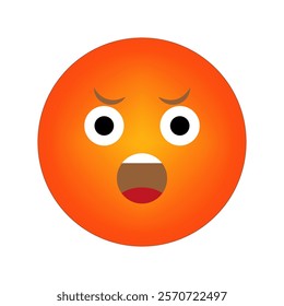 Shocked emoji face. Angry expression symbol. Bright orange circle. Bold vector design.