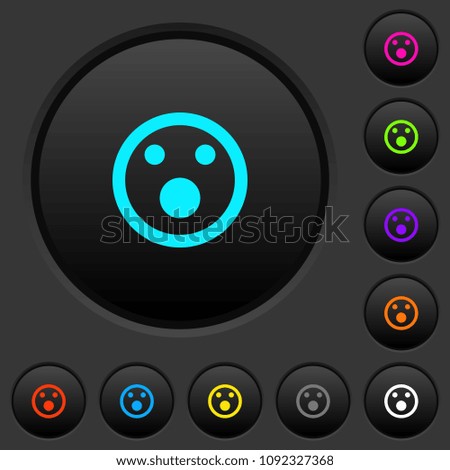 Shocked emoticon dark push buttons with vivid color icons on dark grey background