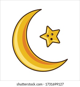 Shocked Expression of Eid Mubarak / Ramadan Golden Moon Star Vector Design