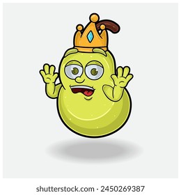 Schockierter Ausdruck mit Pear Fruit Crown Maskottchen Charakter Cartoon. Vektorillustrationen