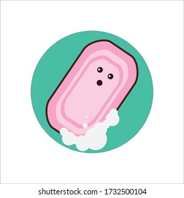 Impactada expresión de barra de jabón rosa con diseño de vector de burbujas