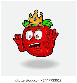 Shocked expression with Strawberry Fruit Crown Mascot Character Cartoon. Vector Illustrations