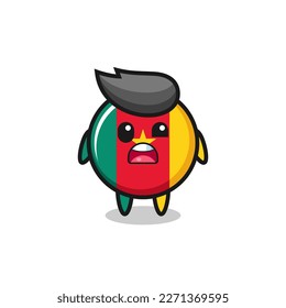 the shocked face of the cute cameroon flag badge mascot , cute style design for t shirt, sticker, logo element