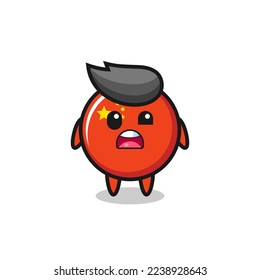 the shocked face of the cute china flag badge mascot , cute style design for t shirt, sticker, logo element