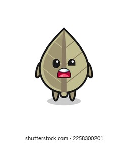 the shocked face of the cute dried leaf mascot , cute style design for t shirt, sticker, logo element