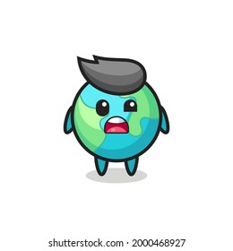 the shocked face of the cute earth mascot , cute style design for t shirt, sticker, logo element