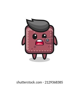 the shocked face of the cute leather wallet mascot , cute style design for t shirt, sticker, logo element