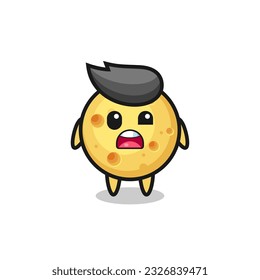 the shocked face of the cute round cheese mascot , cute style design for t shirt, sticker, logo element