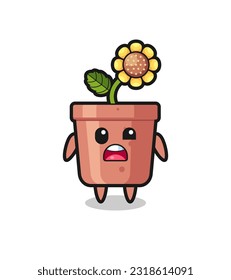 the shocked face of the cute sunflower pot mascot , cute style design for t shirt, sticker, logo element