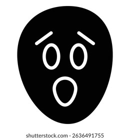 Shocked face emoji icon Flat outline fill black and white