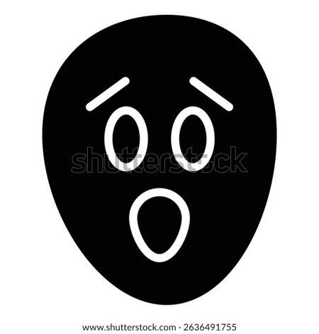 Shocked face emoji icon Flat outline fill black and white