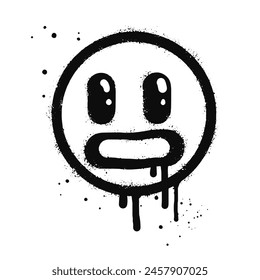 Shocked face emoticon character. Spray painted graffiti disappointed face in black over white. isolated on white background. vector illustration