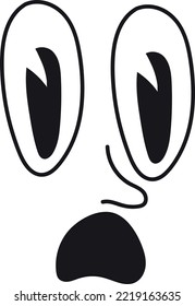 Shocked face expression in retro toon comic style isolated on white background