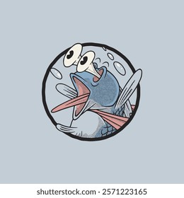 shocked fish retro cartoon emblem