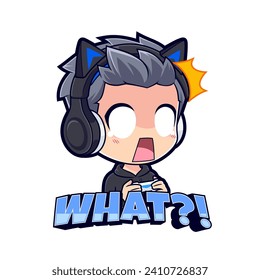 Shocked gamer boy expressions cartoon character mascot logo vector