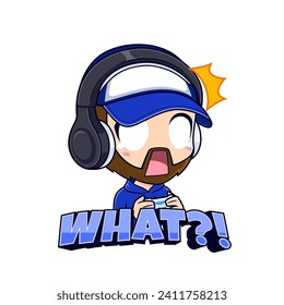 Shocked gamer expressions cartoon character mascot logo vector