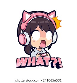 Shocked gamer girl expressions cartoon character mascot logo vector