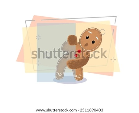 Shocked gingerbread peeking out wall. Curiosity, surprised, astonishment. Can be used for topics like news, expression, cartoon
