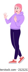 Shocked girl in sportswear semi flat RGB color vector illustration. Young woman in sportswear showing surprise isolated cartoon character on white background