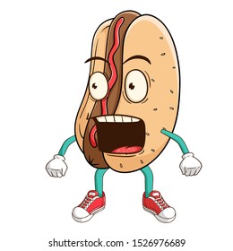 shocked hot dog cartoon character with funny expression