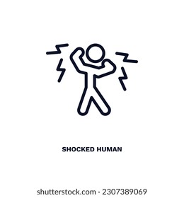 un ícono humano impactado. La línea delgada impactó a un ícono humano por la colección de sentimientos y reacciones. Vector de contorno aislado en fondo blanco. El símbolo humano editable impactado puede ser usado web y móvil