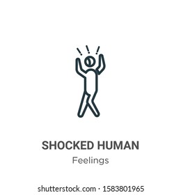 Shocked human outline vector icon. Thin line black shocked human icon, flat vector simple element illustration from editable feelings concept isolated on white background