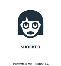 Shocked icon. Black filled vector illustration. Shocked symbol on white background. Can be used in web and mobile.