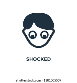 Shocked icon. Black filled vector illustration. Shocked symbol on white background. Can be used in web and mobile.