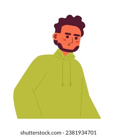 Shocked indian man semi flat color vector character. Handsome brunette. Short hair. Editable half body person on white. Simple cartoon spot illustration for web graphic design