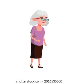 shocked lady senior looking at amazing old house cartoon vector. shocked lady senior looking at amazing old house character. isolated flat cartoon illustration