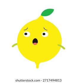 Shocked lemon character with surprised face electric yellow flat illustration great for alert messages reactions and playful branding visuals