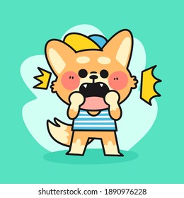 shocked little corgi character doodle vector illustration