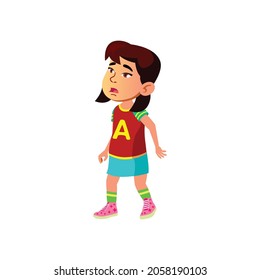 shocked little girl saw antique monument cartoon vector. shocked little girl saw antique monument character. isolated flat cartoon illustration