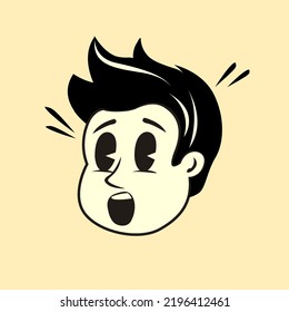 A shocked looking vintage male face cartoon character. Vector illustration