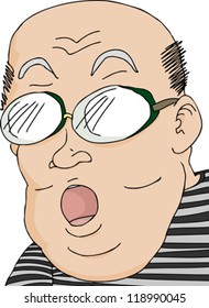 Shocked male swimmer with thick goggles over isolated background