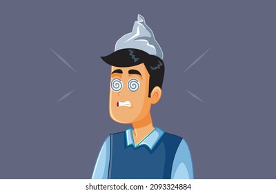 

Shocked Man Believing Conspiracy Theory Vector Cartoon. Young person in state of panic from fake news and misinformation
