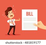 Shocked man character received bill. Vector flat cartoon illustration
