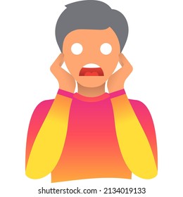 Shocked man character vector flat icon. Problem facial expression. Amazed people wondering face. Male person screaming isolated on white background