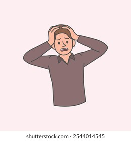 shocked man hands on head flat vector illustration
