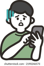 Hombre impactado mirando su teléfono móvil