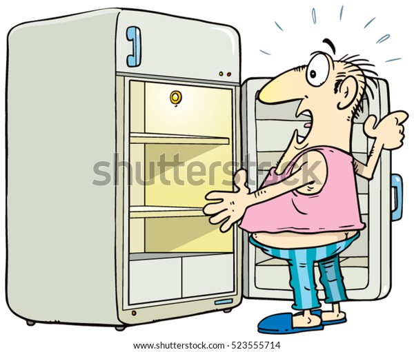 Shocked Man Looking Into Empty Refrigerator Stock Vector (Royalty Free ...