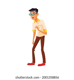 shocked man looking at modern robot on presentation cartoon vector. shocked man looking at modern robot on presentation character. isolated flat cartoon illustration