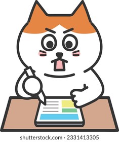 Shocked orange tabby cat, contrary to expectations on the test. Vector illustration.